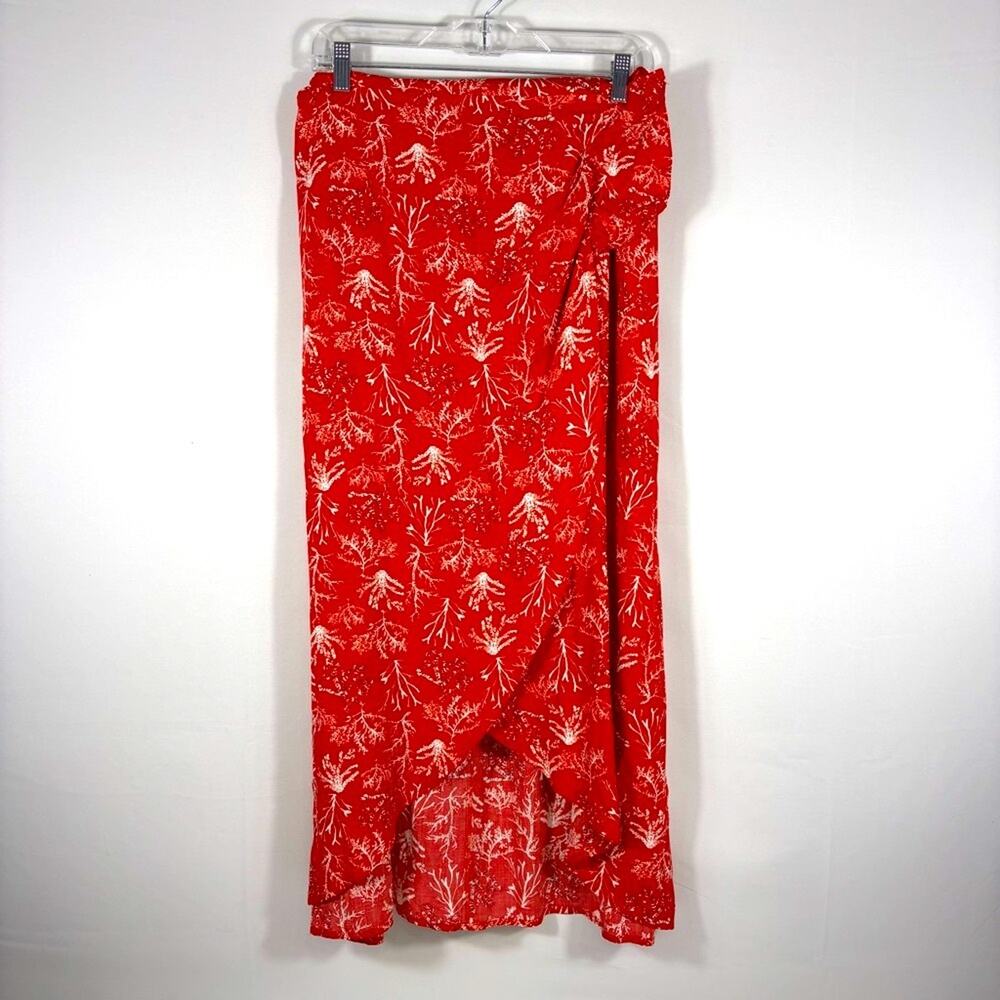 NWT Eloquii Red Floral Maxi Wrap Skirt Size 22 XX0972